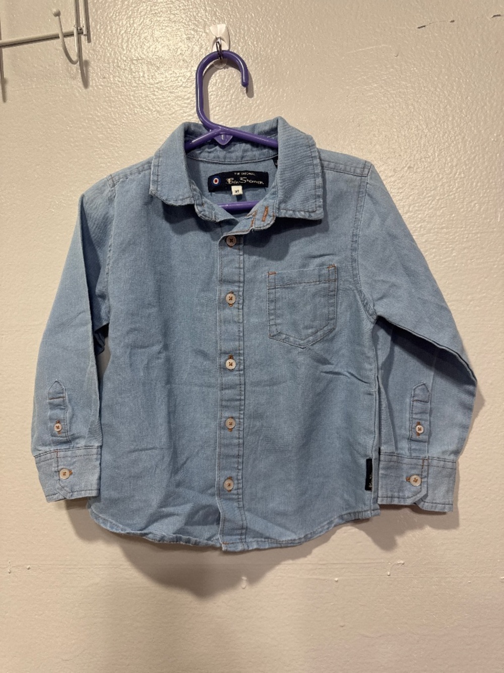Ben Sherman Button Up Shirt Blue Chambray Long Sleeves Size 3T